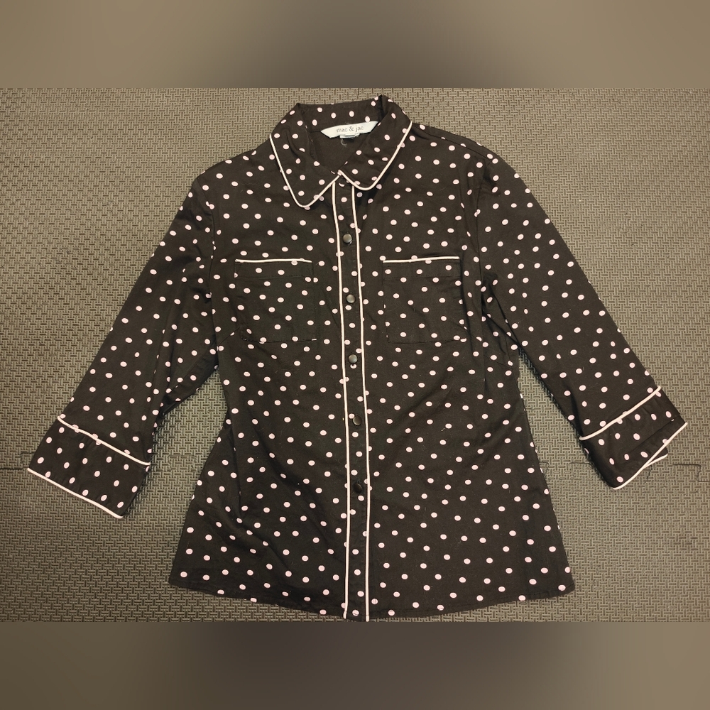 Mac & Jac Black Shirt with Pink Polka Dots